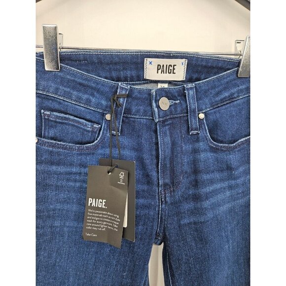 New Paige Verdugo Ankle Jeans Womens 24 Promise Dark Blue Mid Rise Ultra Skinny - Picture 3 of 8